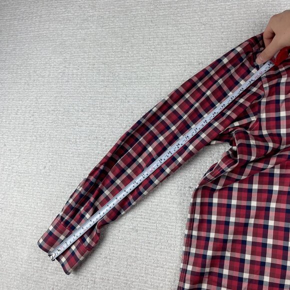 Thomas Pink Dress Shirt Mens 16.5-35 Red/Blue Checks Classic Fit Traveller - Picture 13 of 16